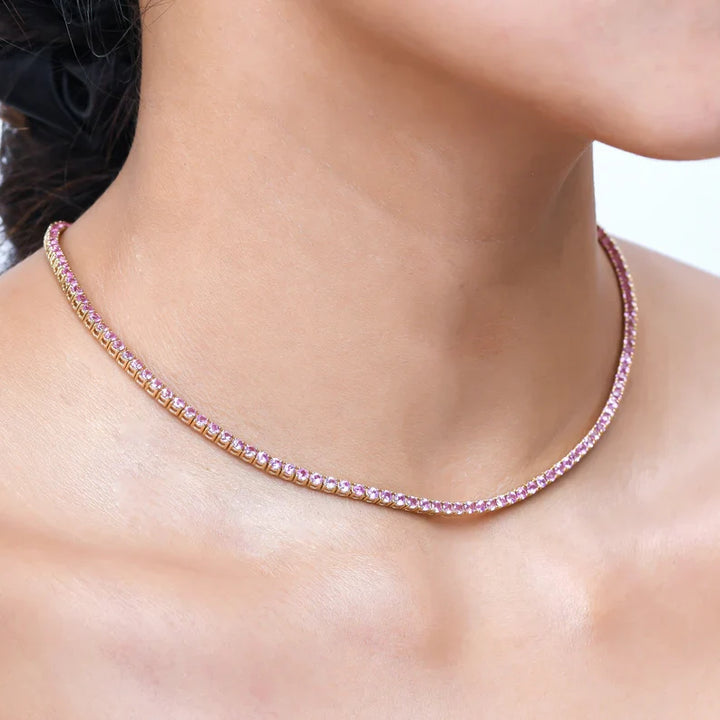 Pink Sapphire 2.00 MM Tennis Necklace - qivii