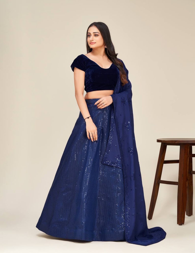 Designer navy blue lehenga choli with heavy sequence embroidery work and Georgette material