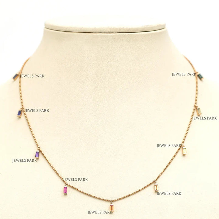 Rainbow Sapphire Baguette Necklace - qivii