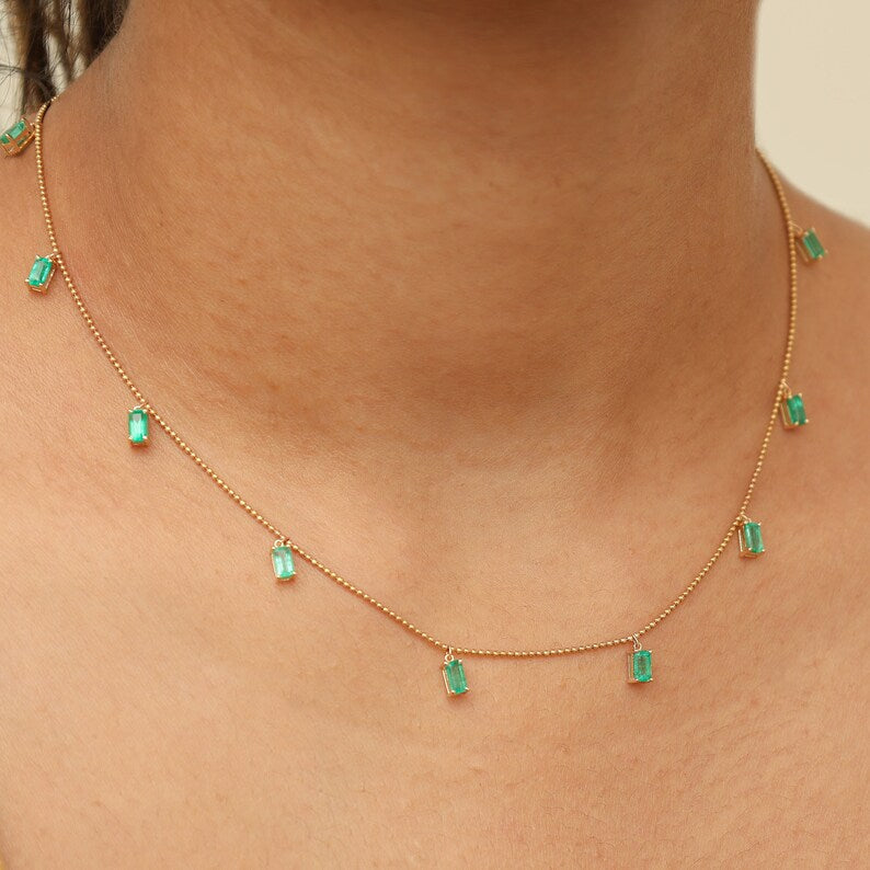 Emerald Ball Chain Octagon Necklace - qivii