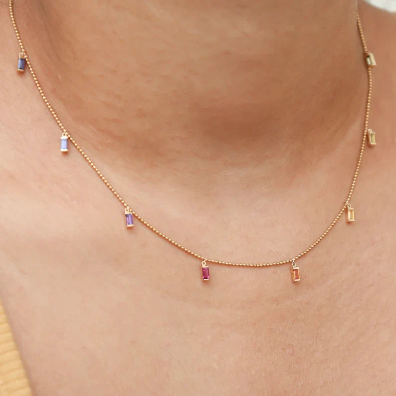 Rainbow Sapphire Baguette Necklace - qivii