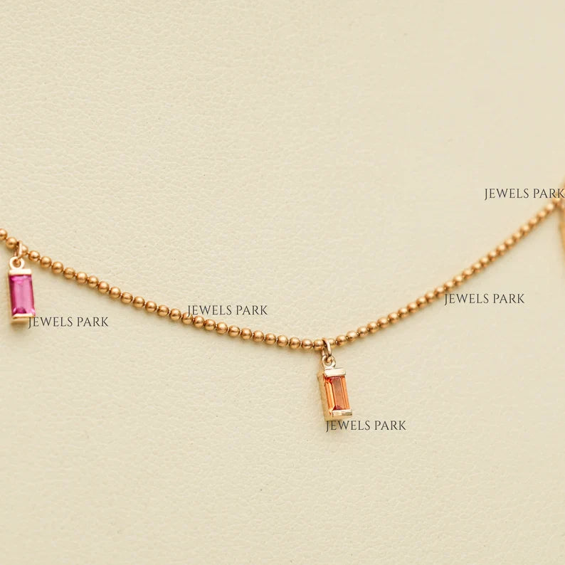 Rainbow Sapphire Baguette Necklace - qivii