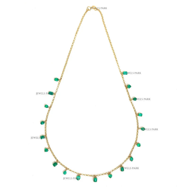 Emerald Mix Shape Link Chain Necklace - qivii