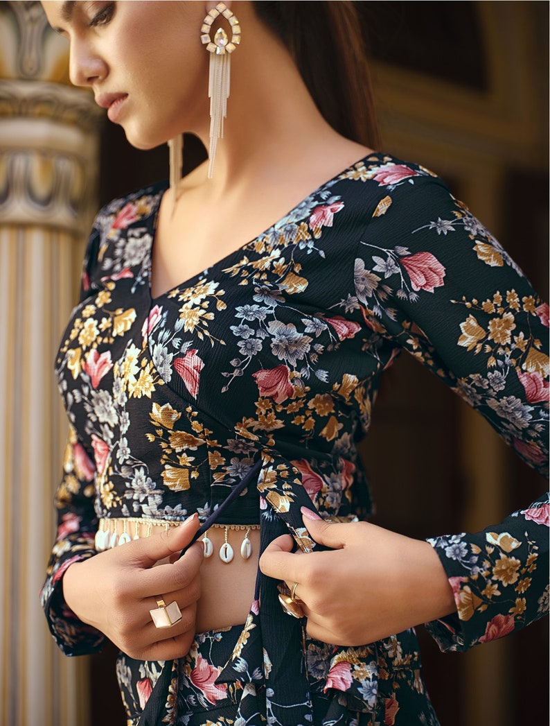 Exquisite black lehenga choli with sequins embroidered work