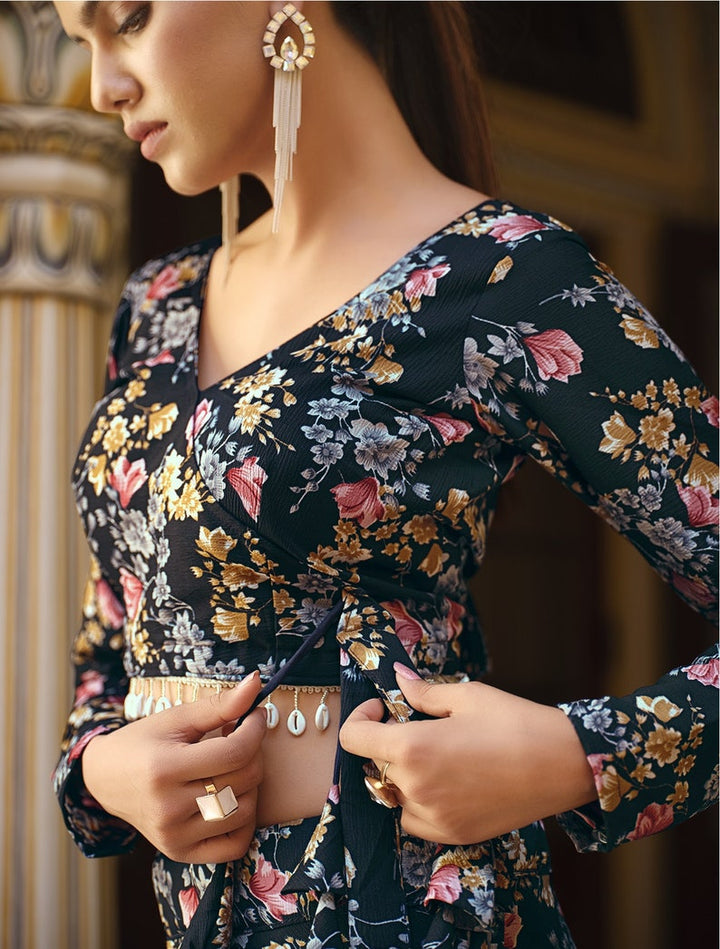 Exquisite black lehenga choli with sequins embroidered work