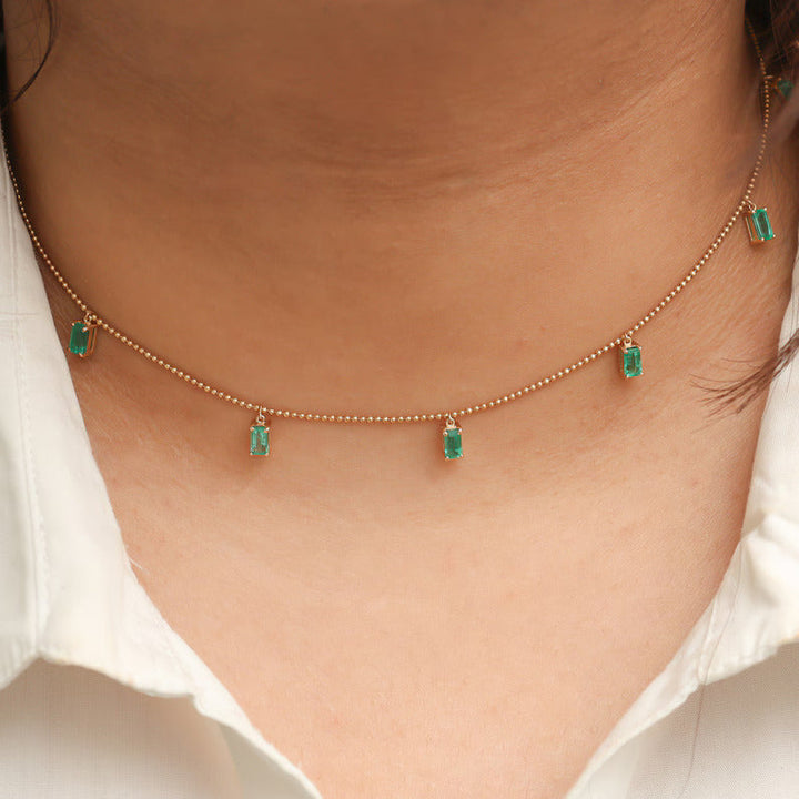 Emerald Ball Chain Octagon Necklace - qivii