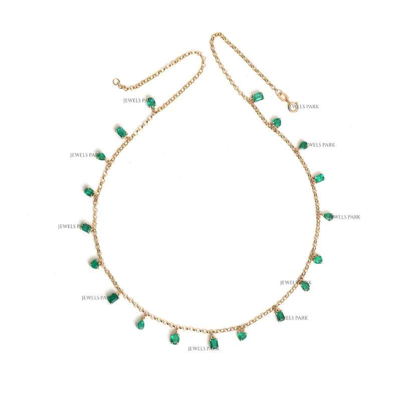 Emerald Mix Shape Link Chain Necklace - qivii