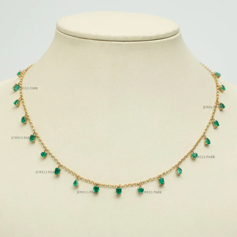 Emerald Mix Shape Link Chain Necklace - qivii