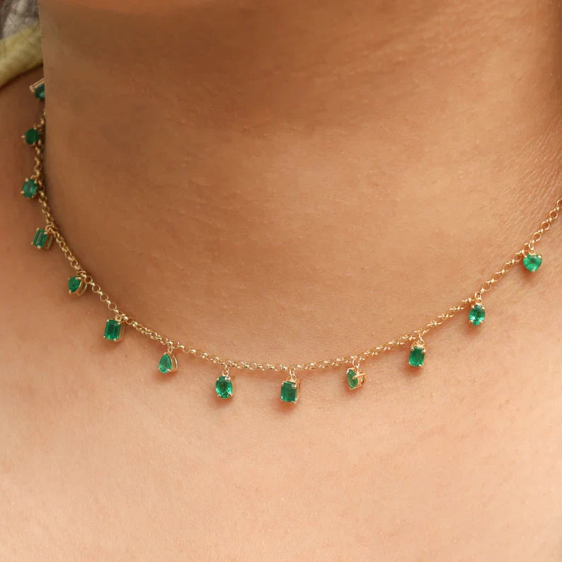 Emerald Mix Shape Link Chain Necklace - qivii