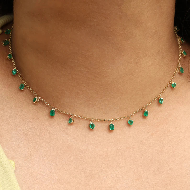 Emerald Mix Shape Link Chain Necklace - qivii
