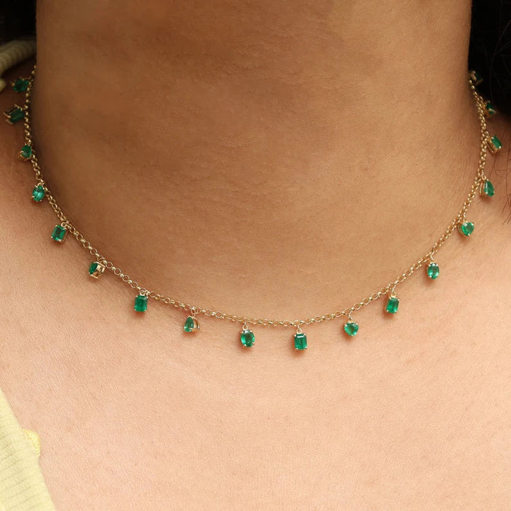 Emerald Mix Shape Link Chain Necklace - qivii