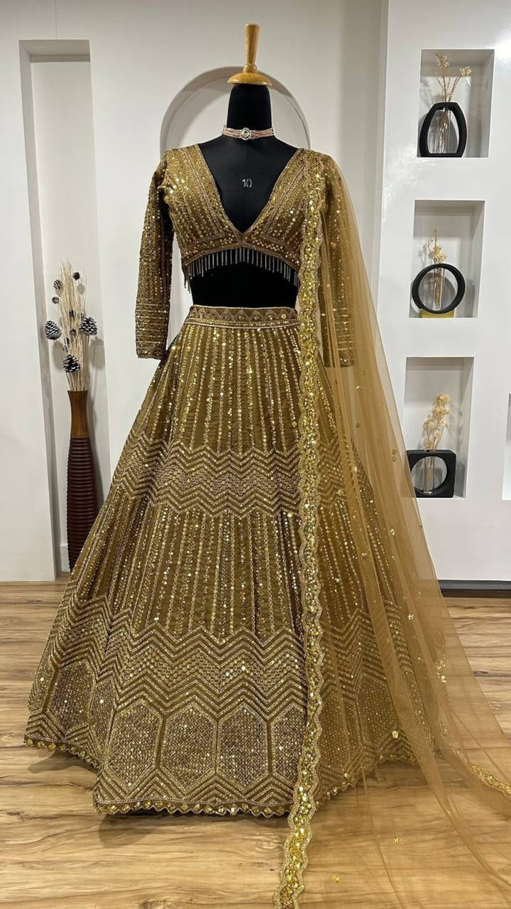 Wedding Lehenga Choli with Georgette material and sequins embroidery