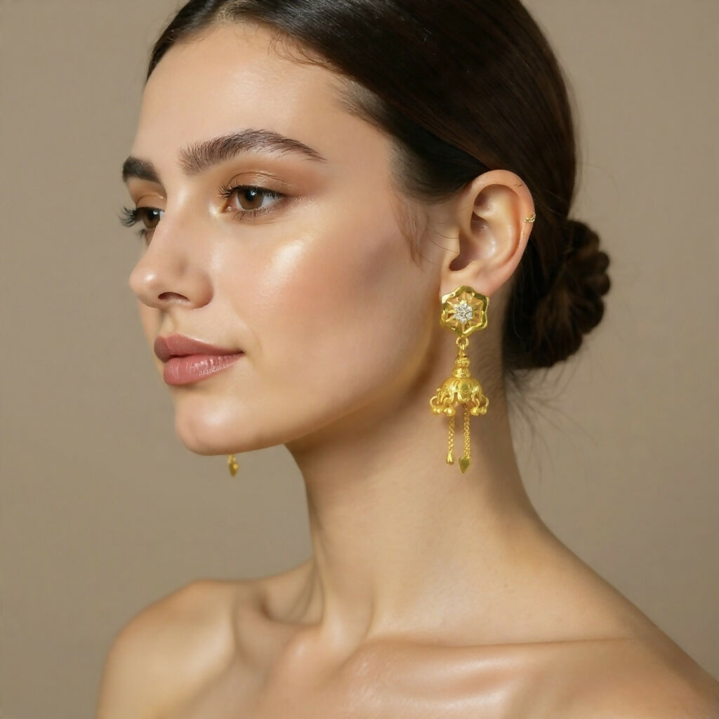 Gold Plated Octagon Star Design Jhumki Earrings