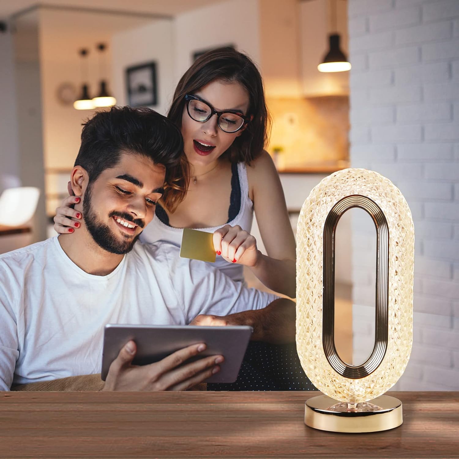 LED Crystal Table Lamp – Touch Control, USB Rechargeable, 3-Way Dimmable Decorative Bedside Night Light