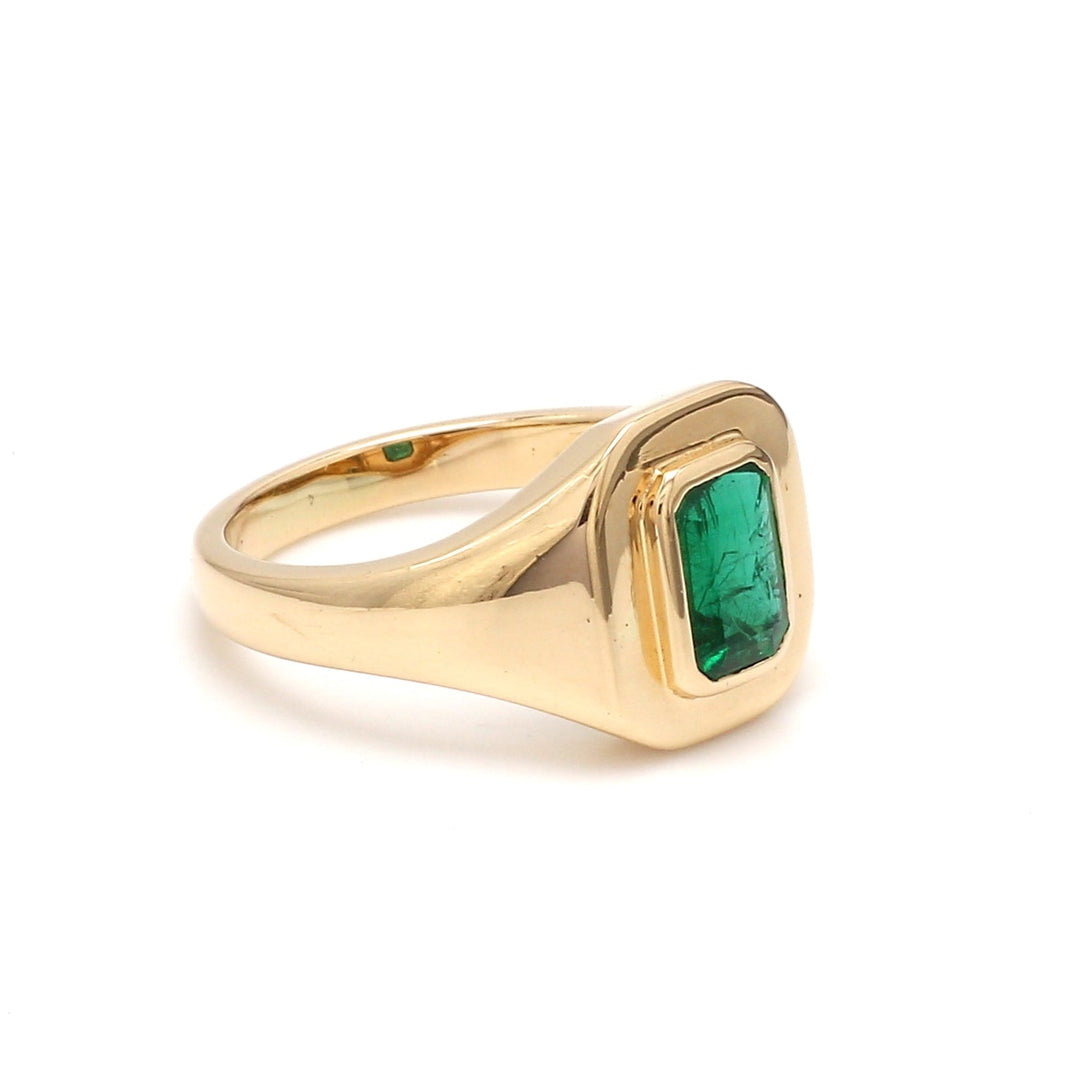 Emerald Octagon Bezel Set Signet Ring - qivii