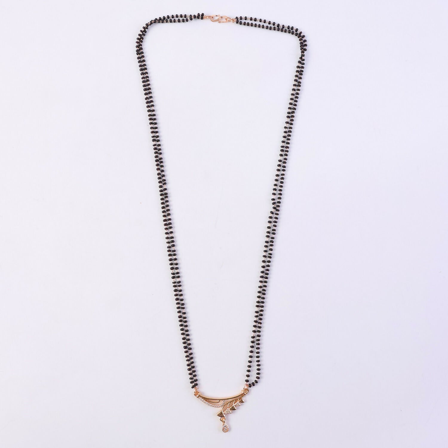 Rose Gold Finish Cascading Leaf Spray CZ Pendant Double Strand Mangalsutra