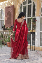 Falu Red Georgette Gown Embroidery Work With Dupatta