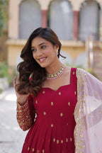 Paprika Red Georgette Sequins Embroidery Work Gown With Contras Dupatta