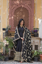Charcoal Black Georgette Embroidery Work Gown With Heavy Dupatta