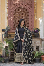 Charcoal Black Georgette Embroidery Work Gown With Heavy Dupatta
