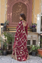 Velvet Maroon Georgette Embroidery Work Gown With Heavy Dupatta