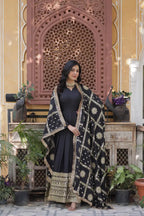 Charcoal Black Georgette Embroidery Work Gown With Heavy Dupatta