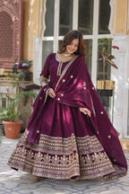Wine Sequins Embroidery Work Gown With Heavy Dupatta