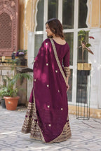 Wine Sequins Embroidery Work Gown With Heavy Dupatta