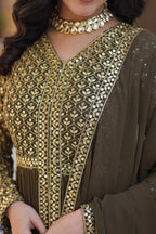 Rangoon Green Georgette Sequins Embroidery Work Front Cut Gown And Dupatta