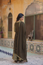 Rangoon Green Georgette Sequins Embroidery Work Front Cut Gown And Dupatta