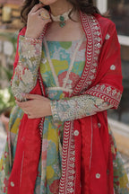 Sky Blue With Multi Floral Print Embroidery Sequins Work Gown With Dupatta