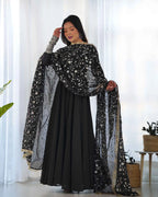 Black Designer Georgette Gown With Heavy Embroidery Work Dupatta