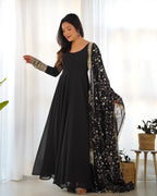 Black Designer Georgette Gown With Heavy Embroidery Work Dupatta