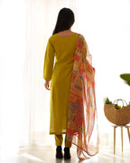 Met Yellow Viscose Straight Salwar Suit With Multi Floral Print Dupatta