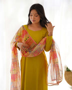 Met Yellow Viscose Straight Salwar Suit With Multi Floral Print Dupatta