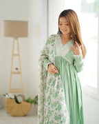 Pista Green Silk Nyra Cut Salwar Suit With Sequins Dori Thread Embroidery Work