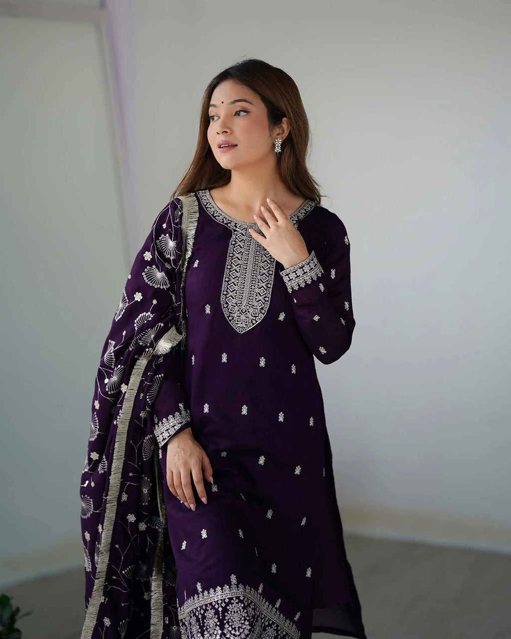 Dark Wine Rangoli Silk Salwar Suit With Sequins Embroidery Work With Heavy Dupatta