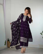 Dark Wine Rangoli Silk Salwar Suit With Sequins Embroidery Work With Heavy Dupatta