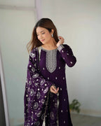 Dark Wine Rangoli Silk Salwar Suit With Sequins Embroidery Work With Heavy Dupatta