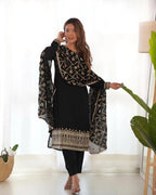 Black Silk Salwar Suit With Dori Sequins Embroidery Work With Heavy Dupatta