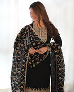 Black Silk Salwar Suit With Dori Sequins Embroidery Work With Heavy Dupatta