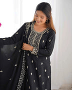 Black Chinon Silk Salwar Suit With Sequins Zari Embroidery Work with Dupatta