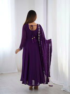 Purple Designer Embroidery Beads And Zari Work Gown With Dupatta