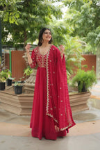 Pink Rich Sequins Embroidery Work Gown With Dupatta