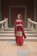 Maroon Georgette Thread Sequins Embroidery Work Sharara Suit With Dupatta