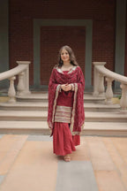 Maroon Georgette Thread Sequins Embroidery Work Sharara Suit With Dupatta