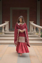 Maroon Georgette Thread Sequins Embroidery Work Sharara Suit With Dupatta