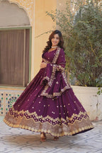 Old Mauve Zari Sequins Embroidery Work Georgette Gown With Dupatta