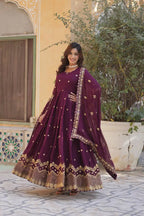 Old Mauve Zari Sequins Embroidery Work Georgette Gown With Dupatta