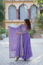 Light Purple Georgette Fully Flair Gown With Embroidery Work And Heavy Dupatta